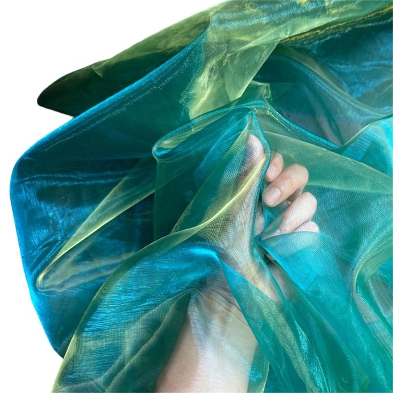 Metallic Color Organza Fabric 50x140cm Breathable Gradient Color Tulle Cloth For Wedding Dress Evening Gown Sewing Craft