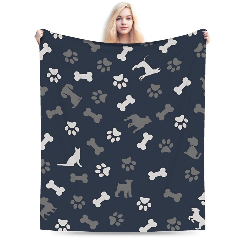 Dog Paw Print and Bone Blanket Quality Soft Warm Throw Blanket Winter Children Home Decor Pattern Bedspread