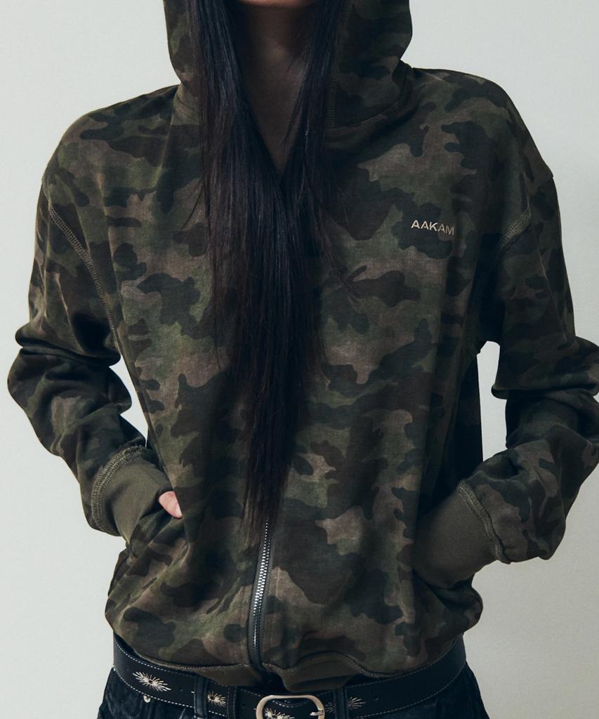 Aakam Basic Logo Camouflage Zip-Up Hoodie (Khaki)