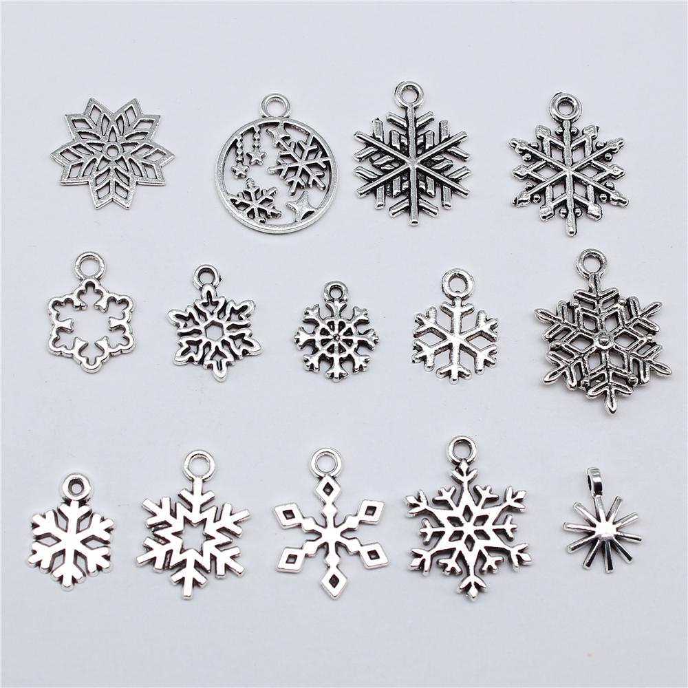 20 Stück Metall Zinklegierung Gemischte Größen Schneeflocken Anhänger Passend für Schmuck Weihnachtsanhänger Komponenten DIY Handgemachtes Basteln