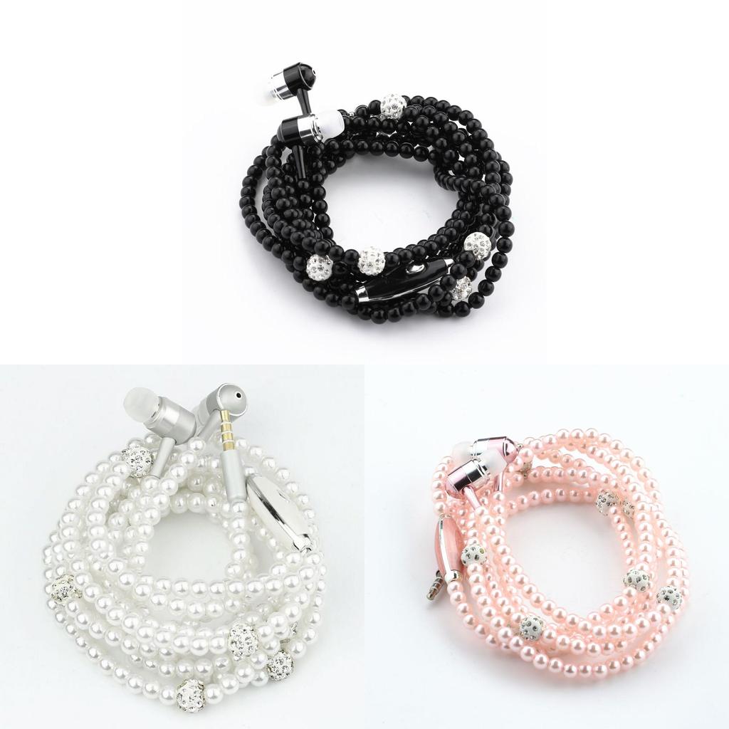 Fashionable Jewelry Pearl Necklace Earphones Mic Beads For Elegant Listening Experience