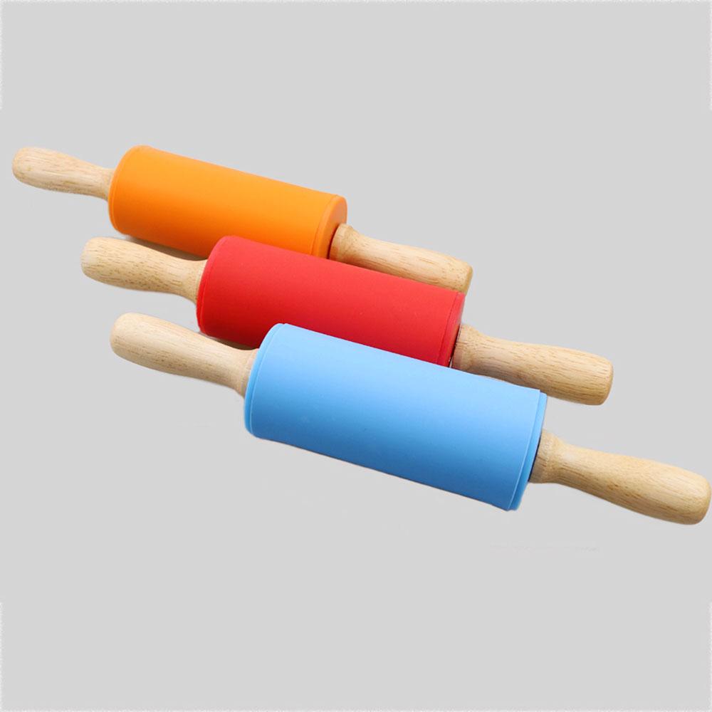 Silicone world Non-Stick Silicone Rolling Pin Wooden Handle Fondant DIY Pastry Dough Flour Roller Kitchen Baking Cooking Tools