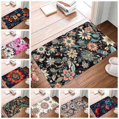 Retro Floral Printing Non-Slip Small Rug Waterproof Easy To Clean Floor Mat for Indoor Outdoor Use Durable Home Decor Fashion