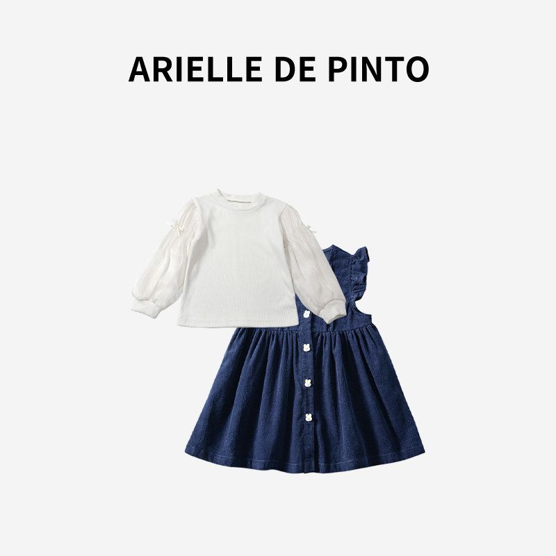 French Arielle De Pinto Girls  Suit Spring and Autumn New Style Little Rabbit Denim Dress Two-Piece Set Suit 90