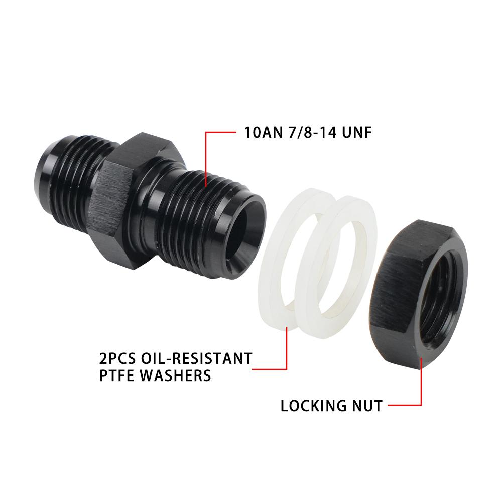 Male AN6 AN8 AN10 AN12 Flare Fuel Cell Tank Adapter Bulkhead Fitting Straight with Washer Black Aluminum Straight