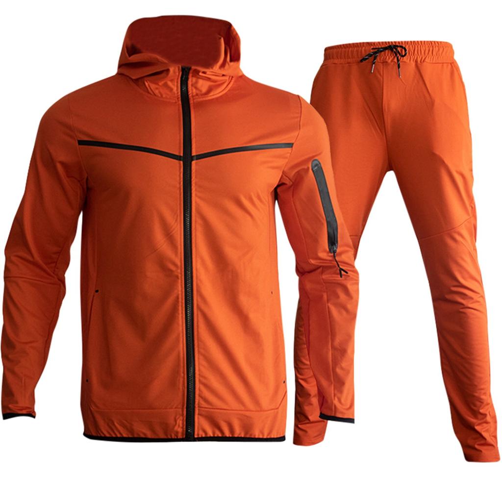 Men's Colorblock Zipper Sweatshirt Hoodie Men's Sports Large Size Casual Sweatshirt And Trousers Set