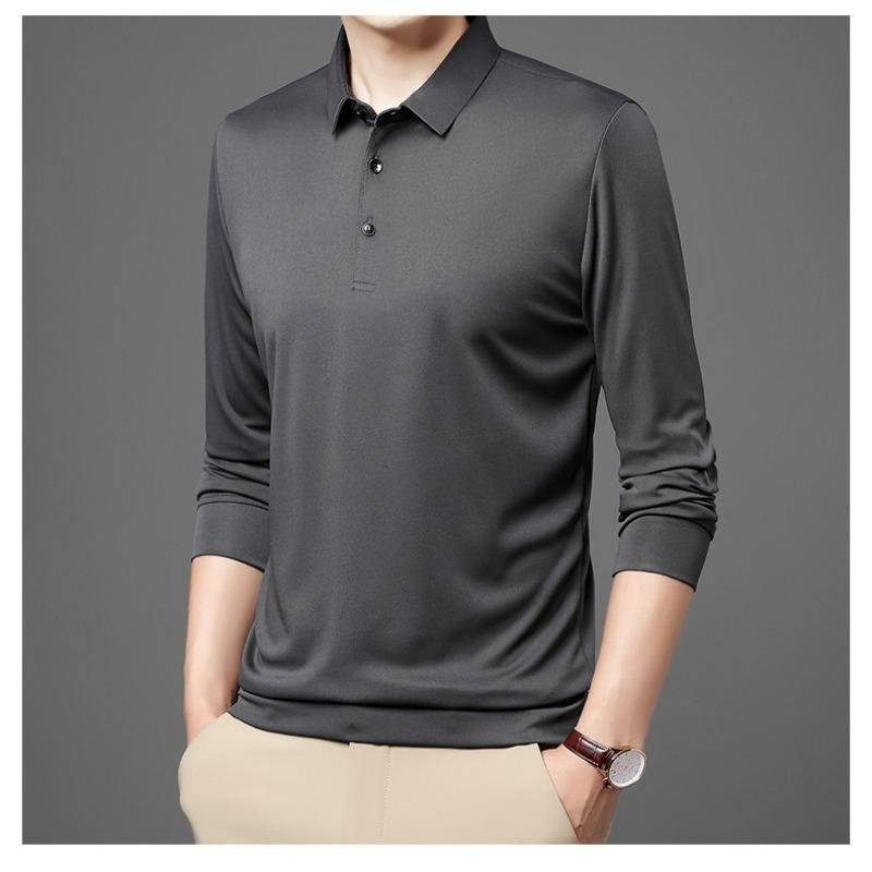 2024 Høst Langermet Herre Avslappet Ensfarget Poloskjorte Høstkrage T-skjorte Herre Business Base Topp