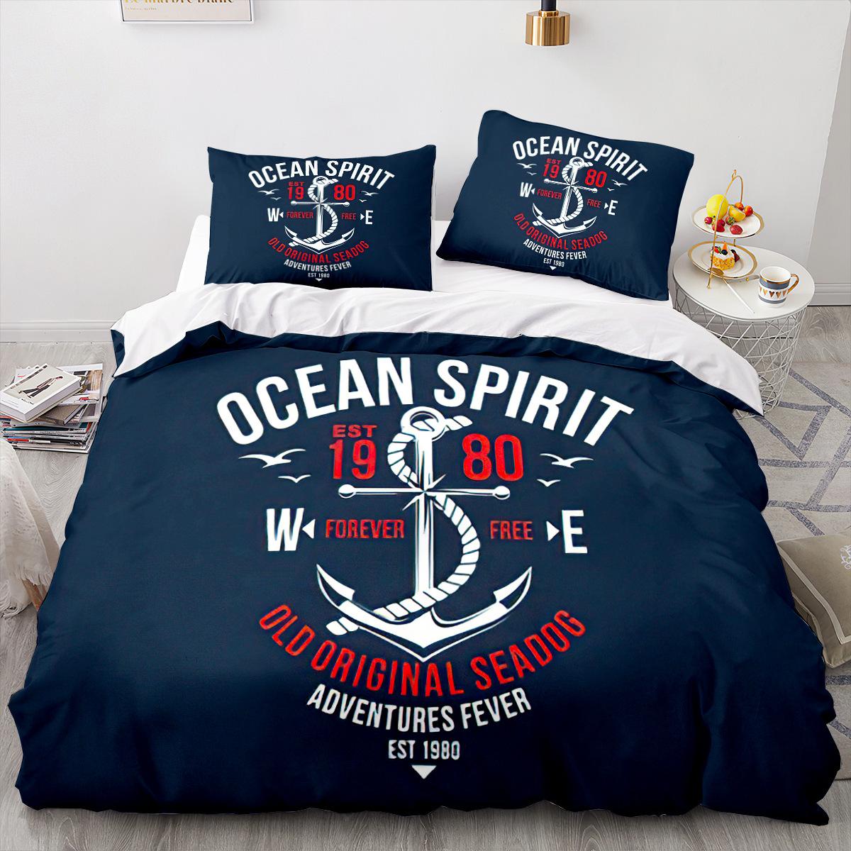 

Anchor Nautical Ocean Bedding Set Duvet Cover King Queen Single Size with Pillowcase for Teens Boys Gift cot size 70x133cm