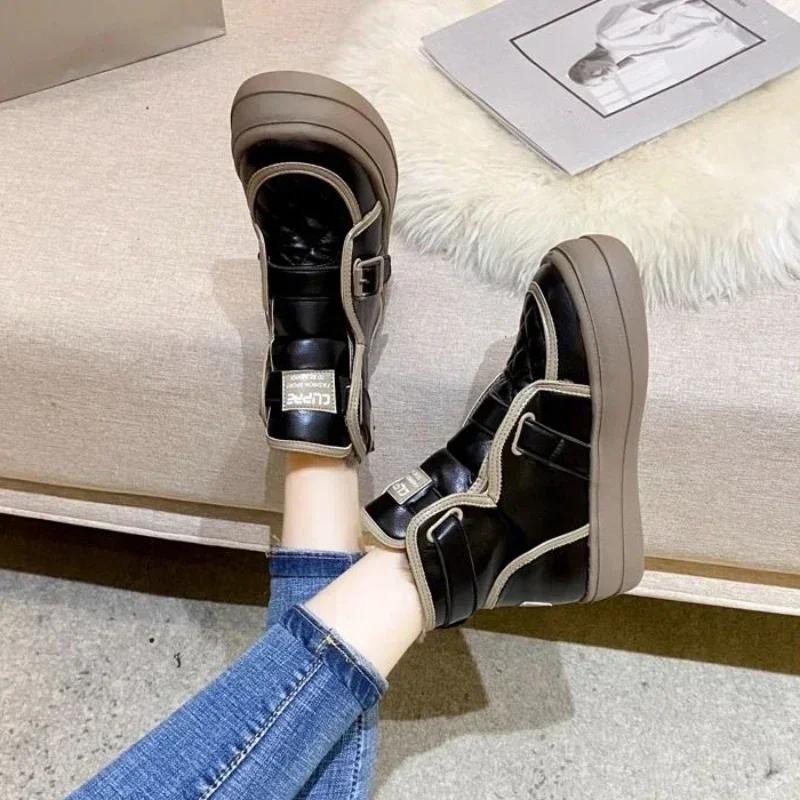 Fashion New In Platform Booties Shoes for Woman Chunky Women's Ankle Snow Boots Demi-season 39 Boot Elegant and Fashion Hot Y2k Lamb Pu