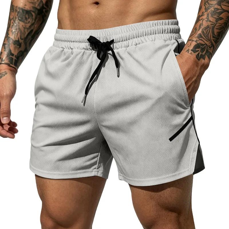 Men's Quick Dry Mesh Athletic Shorts Gym Running Workout Shorts with Zipper Pockets Breathable Elastic Waist Casual Sports Shorts for Men