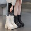 Fashion Punk British Style Girl Thick Sole Side Zip Boots Lace Up Platform Booties For Women Leather PU Chunky Heel Shoes High Top Pumps