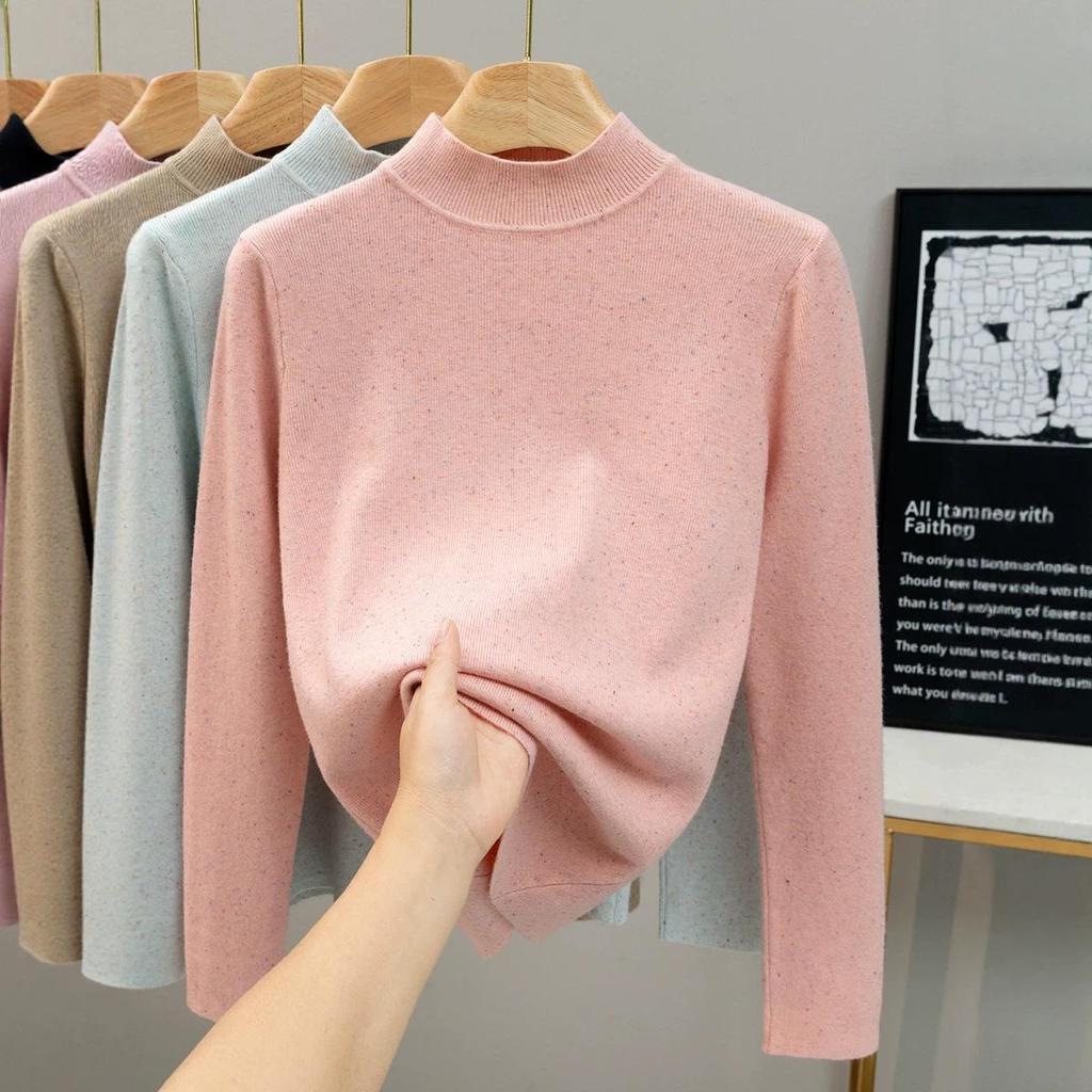 Women's Colorful Dot Yarn Fleece Sweater - Half-High Collar Knitwear for Autumn/Winter