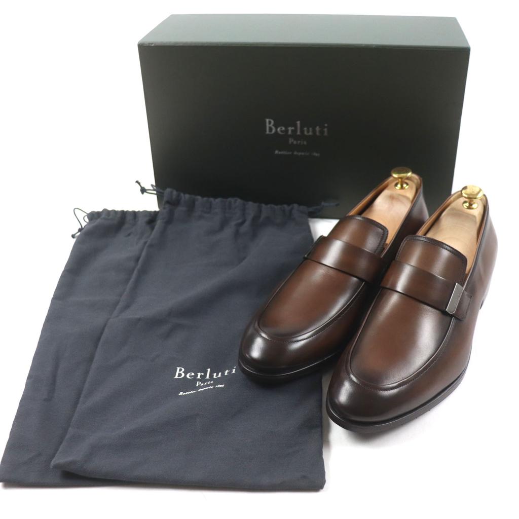 BERLUTI loafers Refret Patine U-tip Logo engraved Metal Brown leather mens 9.5 Used