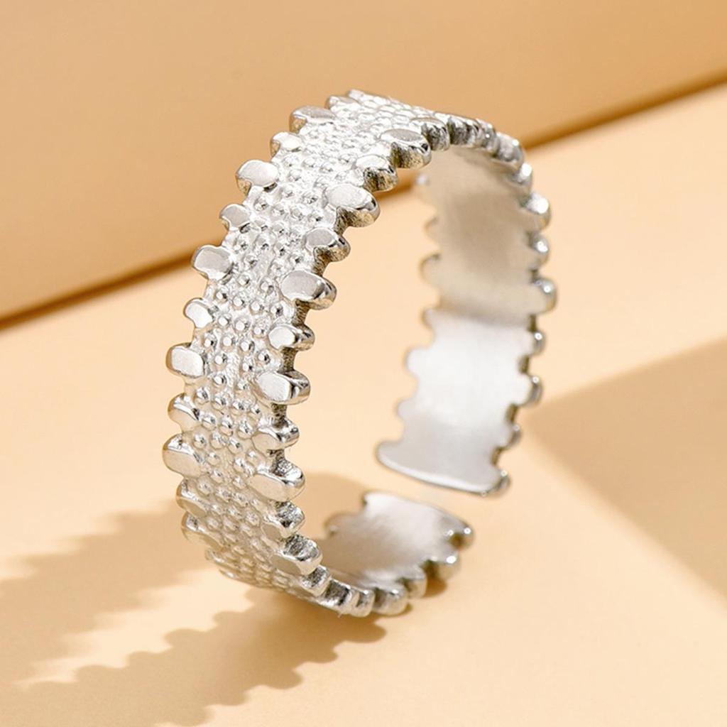 Unisex Retro Open Ring: Wide Surface Titanium Steel with French Texture