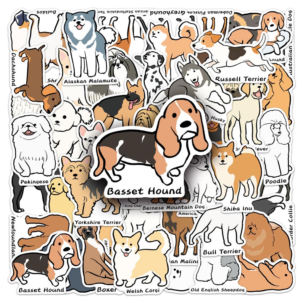 50Pcs Dog Illustrated Handbook Graffiti Stickers Hand-Drawn Dogs Cartoon Decal Diy Luggage Phone Guitar Scrapbook Kid Toys