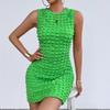 Women's new fashion drawstring elastic bubble grid sexy hip-wrapped dress women