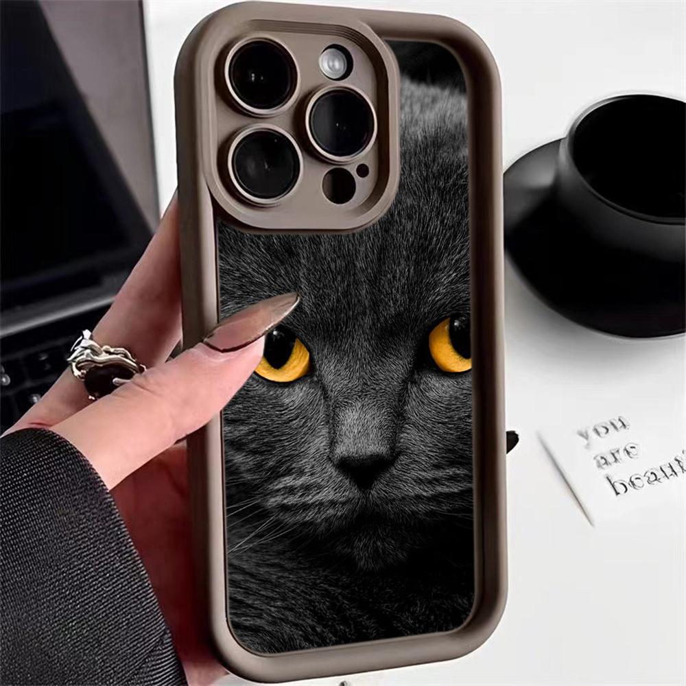 LZ3 Black Cat Green Eyes Silicone Phone Case for iPhone 11 13 14 15 16 Pro Max 7 8 16 Plus 12 mini XS Max XR Shockproof Back Cover