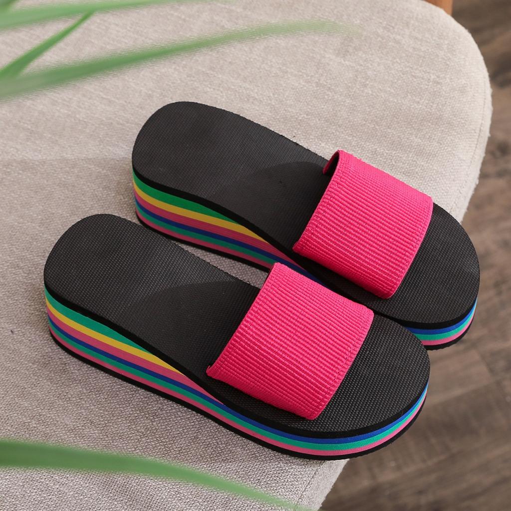 Slippers women's flip-flops women's summer rainbow thick-bottomed sandals high heels color outerwear casual beach