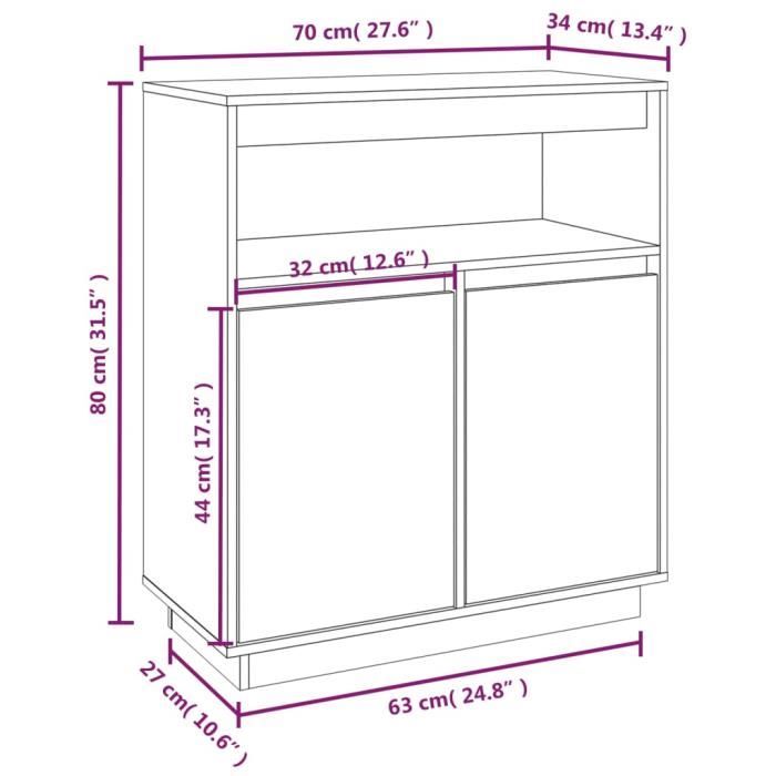 814384 vidaXL Buffet 70x34x80 cm Bois massif de pin