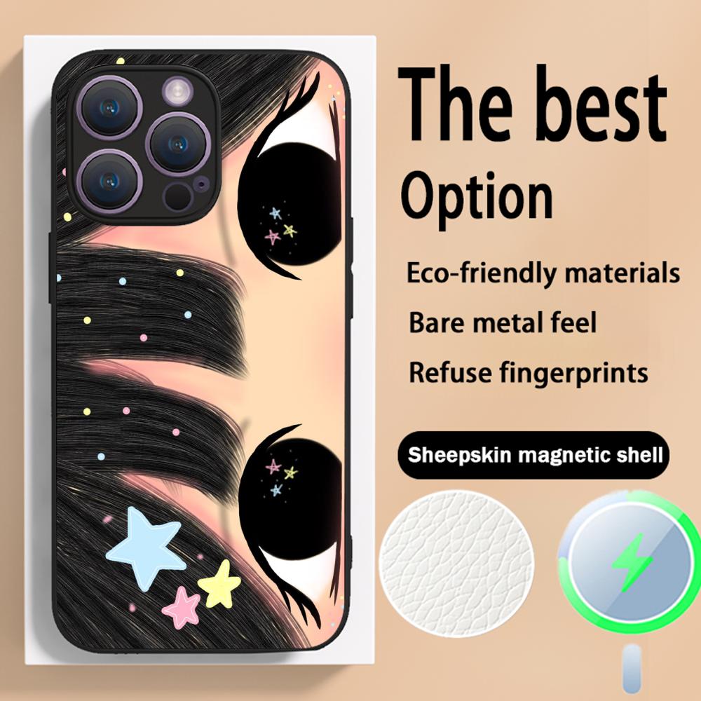 Big-eyed cute girl cartoon design Phone Case For iPhone 16 15 14 13 12 11 Plus Pro Max High-end Luxury Magsafe Sheepskin