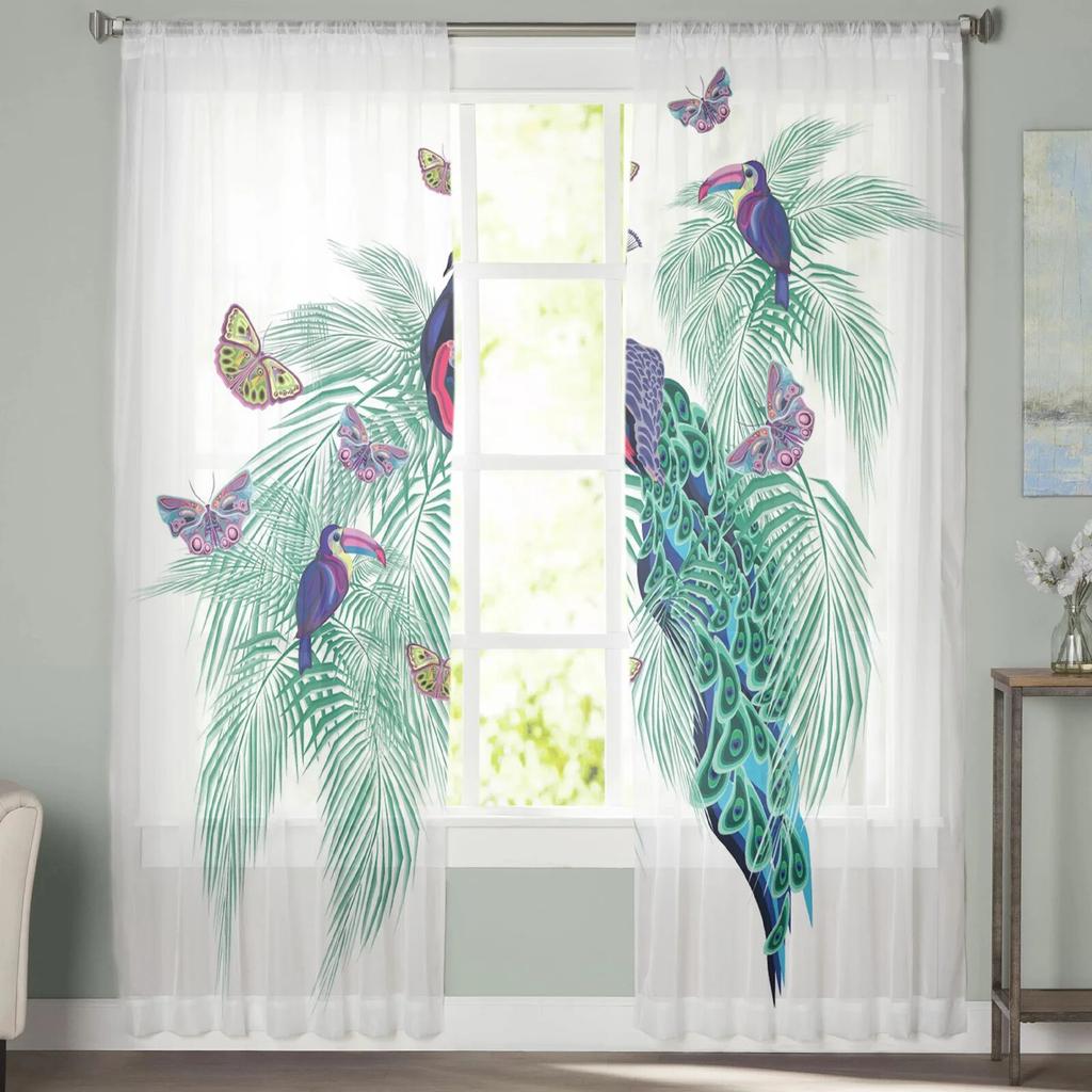 Peacock Butterfly Barevné tylové závěsy do ložnice Předsíň Dekor do obývacího pokoje Šifonový závěs na balkón Kuchyně Domácí závěsy