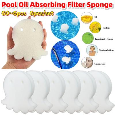 60~6 Stück Schwimmbad Oktopus Ölabsorbierender Filter Schwamm Whirlpool Aquarium Fischbecken Teich Schaum Reinigungsgerät Schwamm 6 Stück/Set