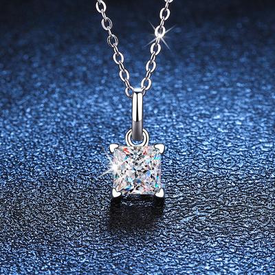 Sterling Silver Pendant Princess Cut D Color Moissanite Necklace 1.2 Carat Diamond Necklace Festive Party High Jewelry Making