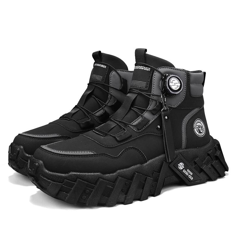 

Новая модель Мужские ботинки Хлопковые ботинки Осень Британские Высокие Толстая подошва На шнуровке Комфорт Противоскользящие Спортивные Ботинки для альпинизма 44 чёрный