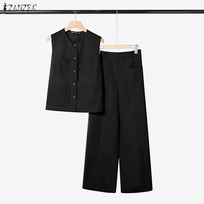 

ZANZEA Two Piece Suit Women Sleeveless Vest Tops and Long Pants Casual Sets S чёрный