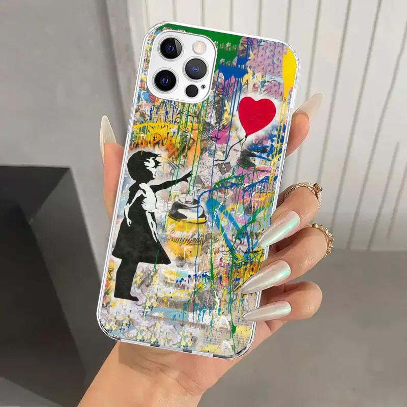 Banksy Graffiti Art Phone Case for Iphone 16 15 14 13 12 Mini 11 Pro Max 16E X XS XR 7 Plus 8 SE 2020 Soft Funda Print Shell
