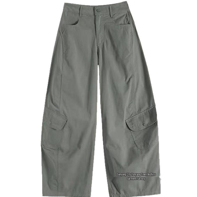 Women's Autumn Military Green Wide-Leg Scimitar Work Pants, Plus Size, Slimming Design, New 2025 Style
