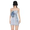 2025 Spring Trend: Sexy Short Denim Dress with Tube Top & Ruffled Floral Design