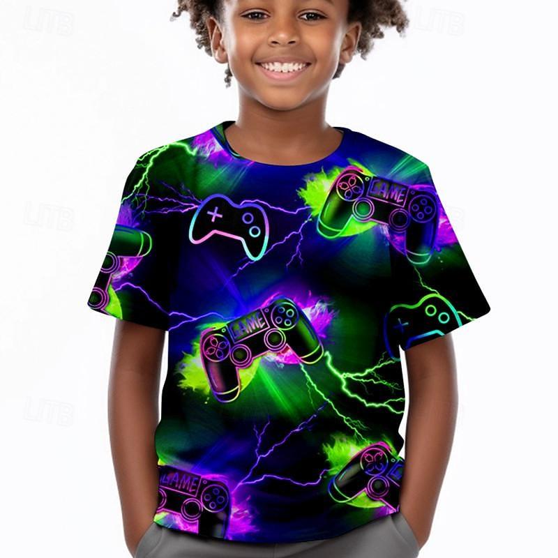 Boys 3D Game Tee Shirt Short Sleeve 3D Print Summer Active Sports Fashion Polyester Kids 3-12 Years Crew Neck