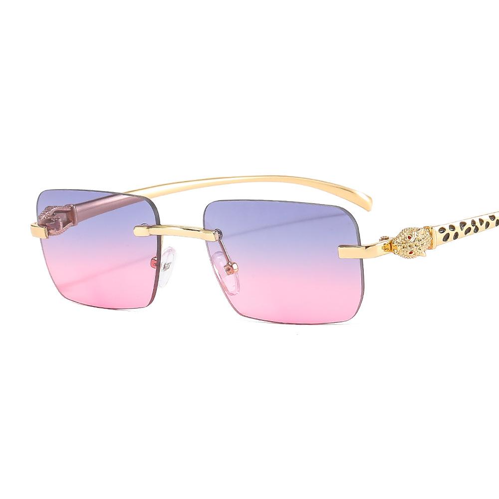 Vintage Rimless Small Square Sunglasses Women Men Luxury Brand Designer Metal Leopard Head Sun Glasses for Travel Driving