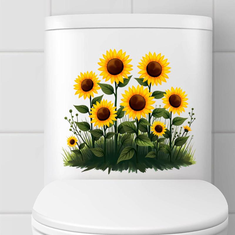 Plante Flori Floarea-soarelui Fluturi Autocolante de perete Autocolant toaletă Baie Capac toaletă Autocolant frigider Decorațiune WC