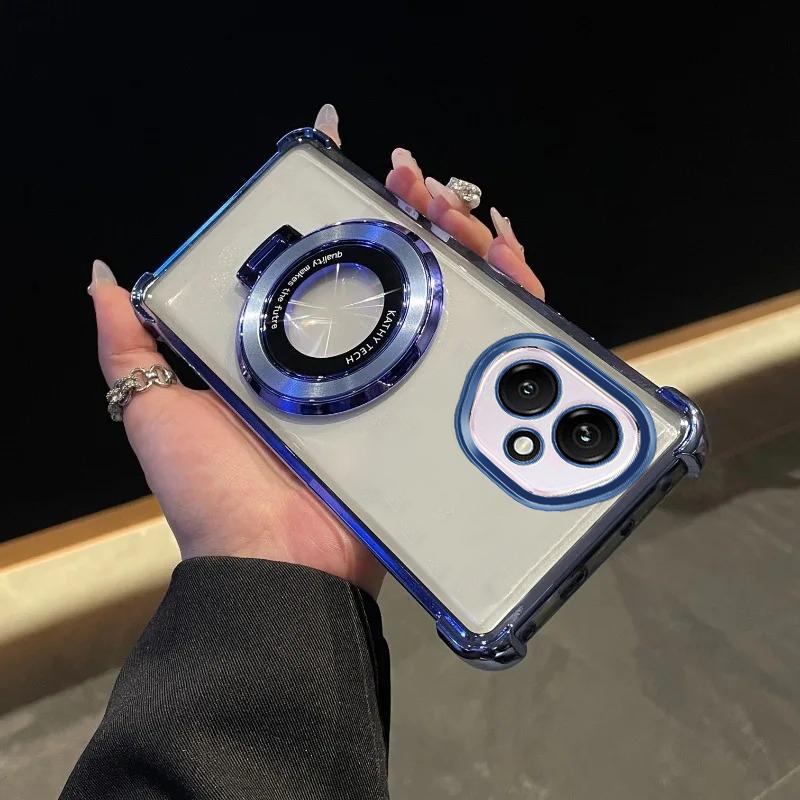 For Honor 400Lite Case Luxury Plating Stand Shockproof Clear Case For Honor 400 400Pro 300 200 100 90Lite Nova13 12 X7 X8C Cover