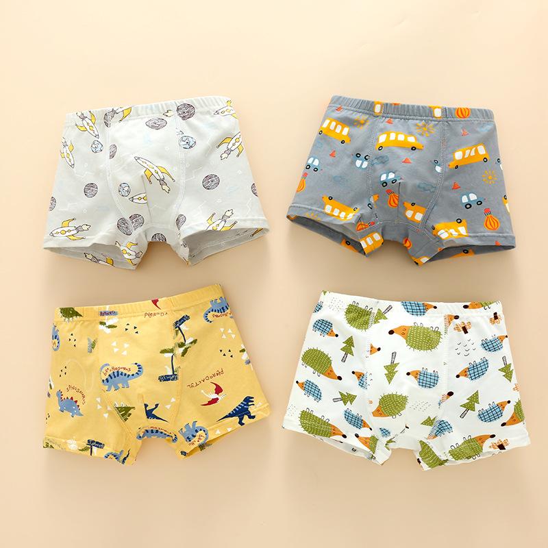 4 Pack Children Underwear Cute Cartoon Boys Briefs Pure Cotton Breathable Flat Angle Shorts M