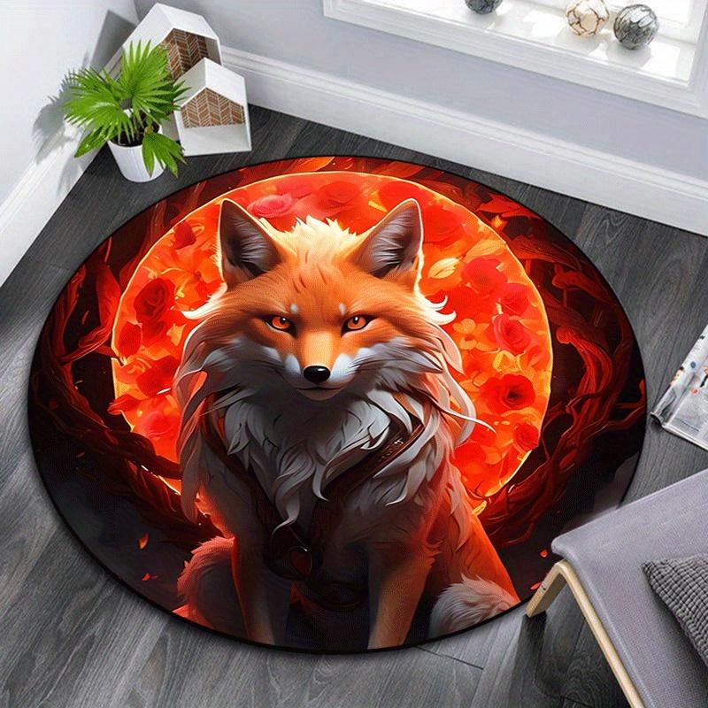

1pc Soft, Absorbent & Non Slip Scary fox Round Rug Soft Circle Rug for Living Room & Bedroom Decor, Chair Mats, and Unforgettable Home Gifts 80cm by 80cm