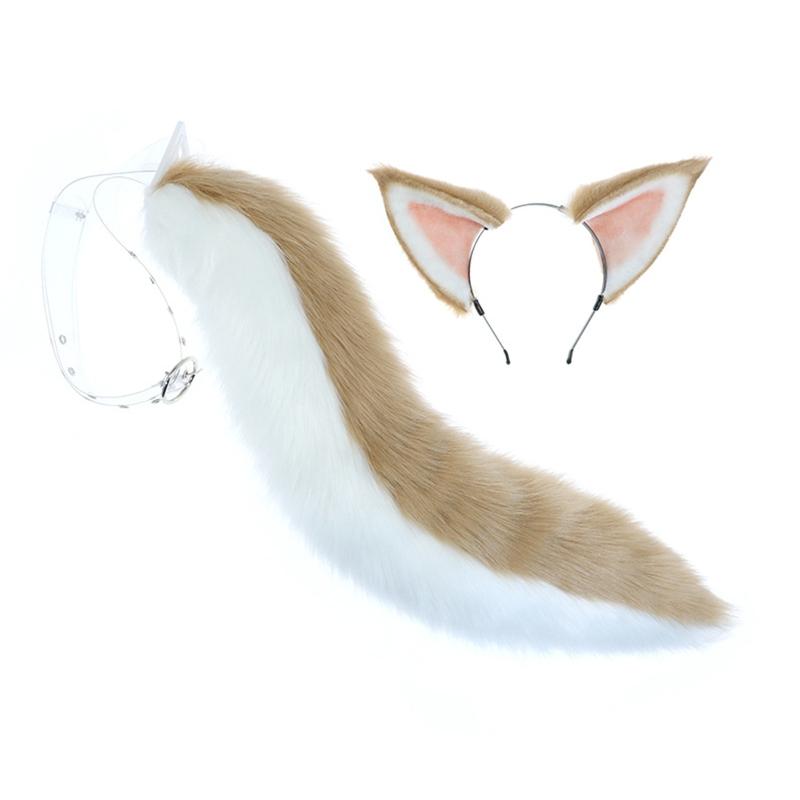 

2pcs for Cat Ears and Wolf Dog Animal Tail Cosplay Costume Faux Fur Hair Clip Headdress Halloween Birthday Party Plush S 1
