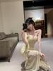 Elegant Low-Cut Spaghetti Strap Mesh Tassel Bodycon Evening Gown