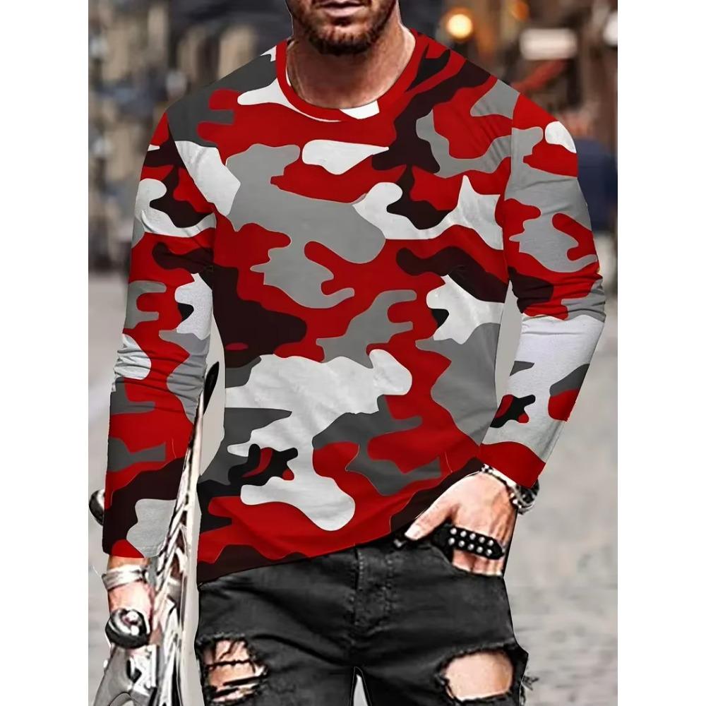 Camiseta Masculina de Manga Longa Camuflagem Caça Estampa Gráfica 3D Camiseta Masculina Moda Tops Camisetas Top para Exterior Camo Roupas Femininas