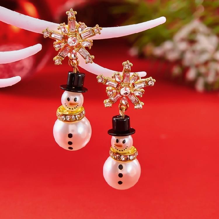 Fashionable Christmas Snowman Hoops Earrings With Crystals Details for Trendy Ladies New Year Fashion Special Gifts