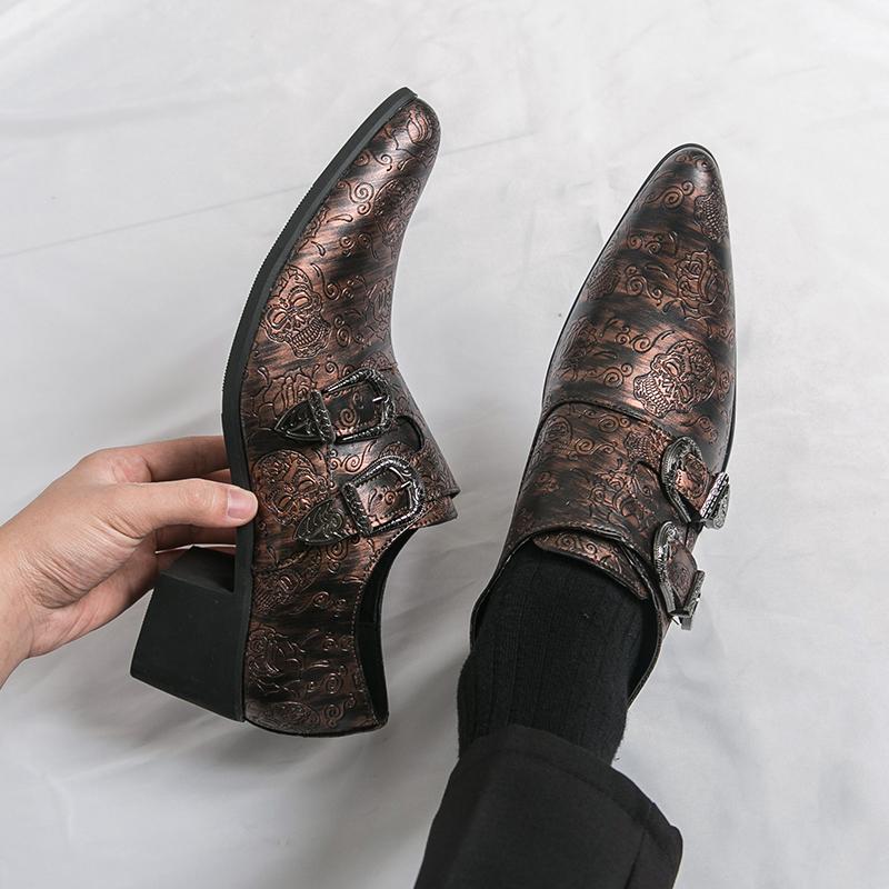 Luxury Designer New Men's Pointed Slip On Dress Business Casual Cuban Shoes Monk Strap Loafers Wedding Dress Homecoming Footwear