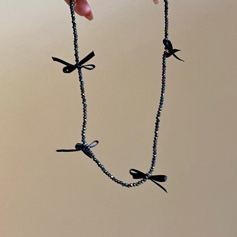 New Sweet Elegant Pearl Bow Necklace for Women Long Tassel Pendant Necklace for Women Black White Pearl Simple Jewelry Gift