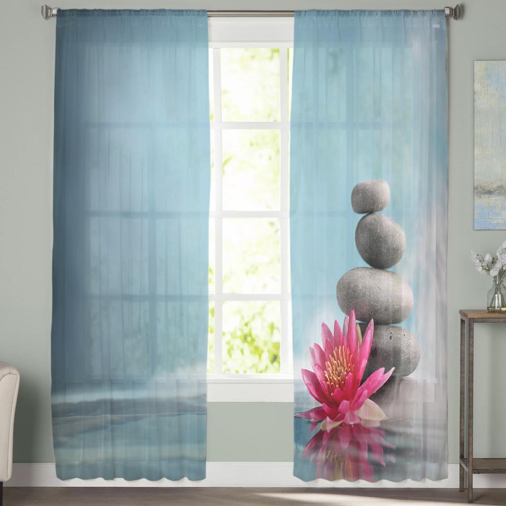 Stein Blume Pflanze Wasser Oberfläche Nebel Tüll Sheer Fenster Vorhänge für Wohnzimmer Schlafzimmer Moderne Voile Organza Vorhänge Vorhänge