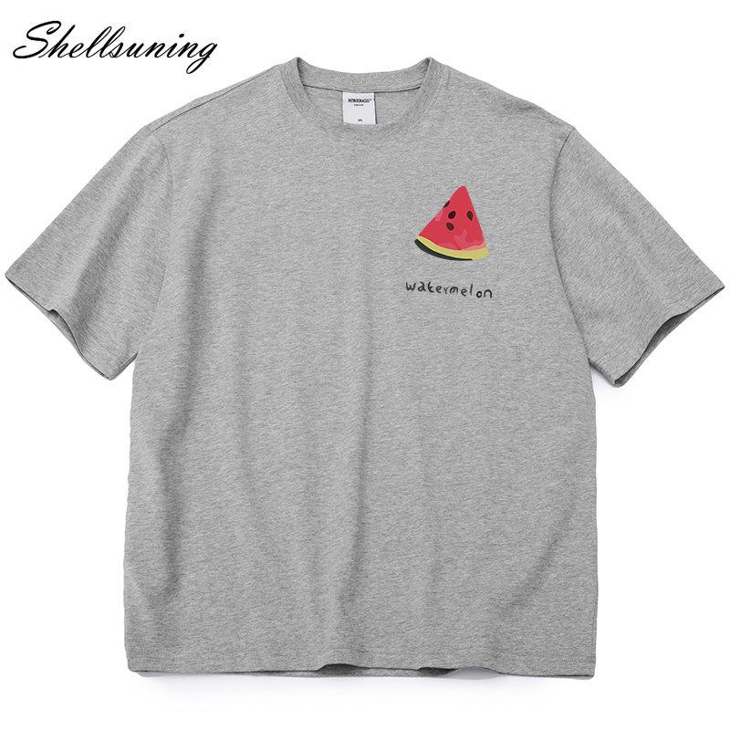 Shellsuning Tricouri casual din bumbac de vară cu decolteu în formă de O Tricouri cu grafic pentru femei drăguț pepene verde pentru femei, simplu, la modă, cu mâneci scurte, topuri fete