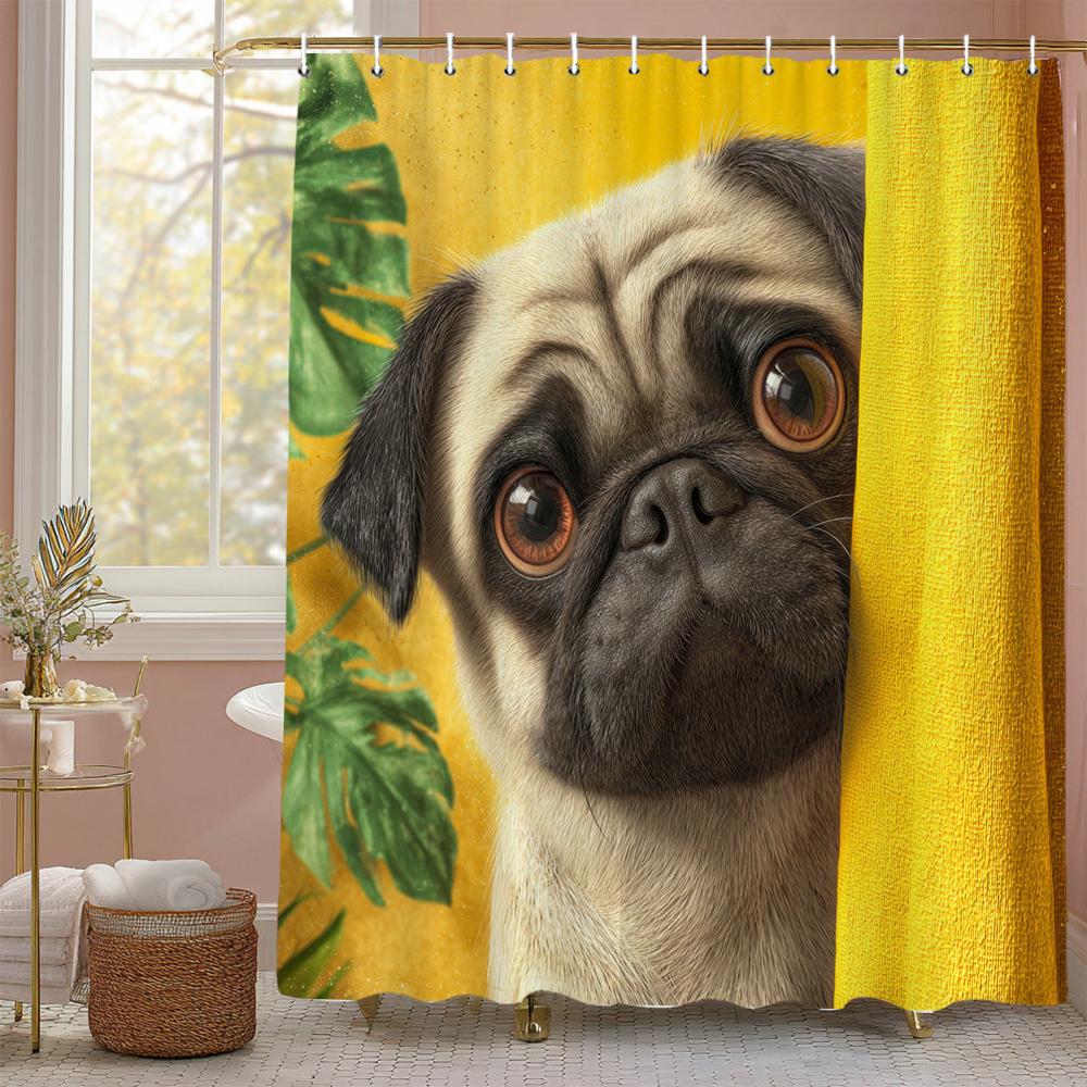 French Bulldog Funny Dog Shower Curtain, Bathroom Decorative Shower Curtain, Home Printed Shower Curtain With Hooks