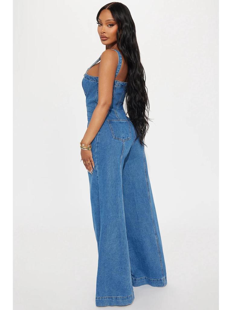 European & American Women's Fashion Casual Sexy Wide-Leg Denim Overalls