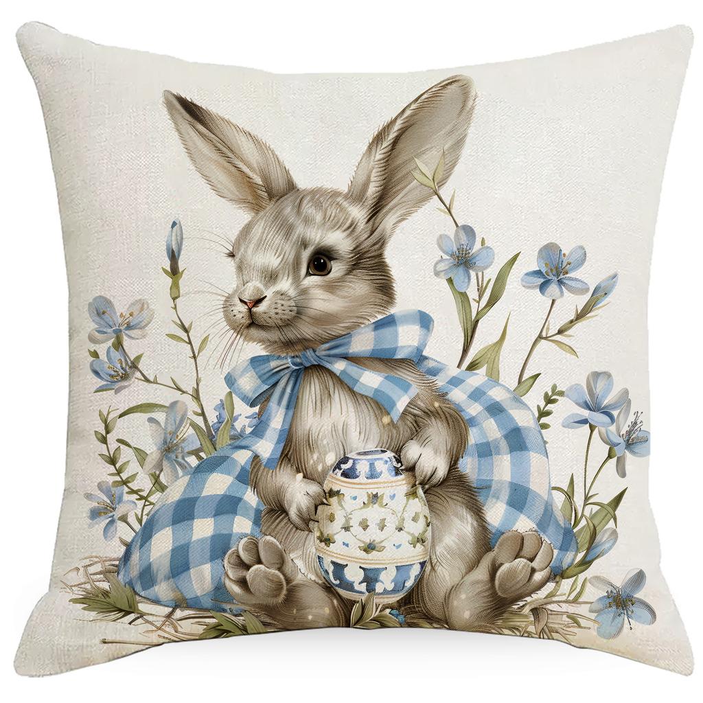 New Blue Plaid Easter Pillowcase Cushion Cover Cute Rabbit Truck Animal Pillowcase