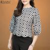 ZANZEA Women Casual Round Neck 3/4 Sleeve Loose Print Blouse